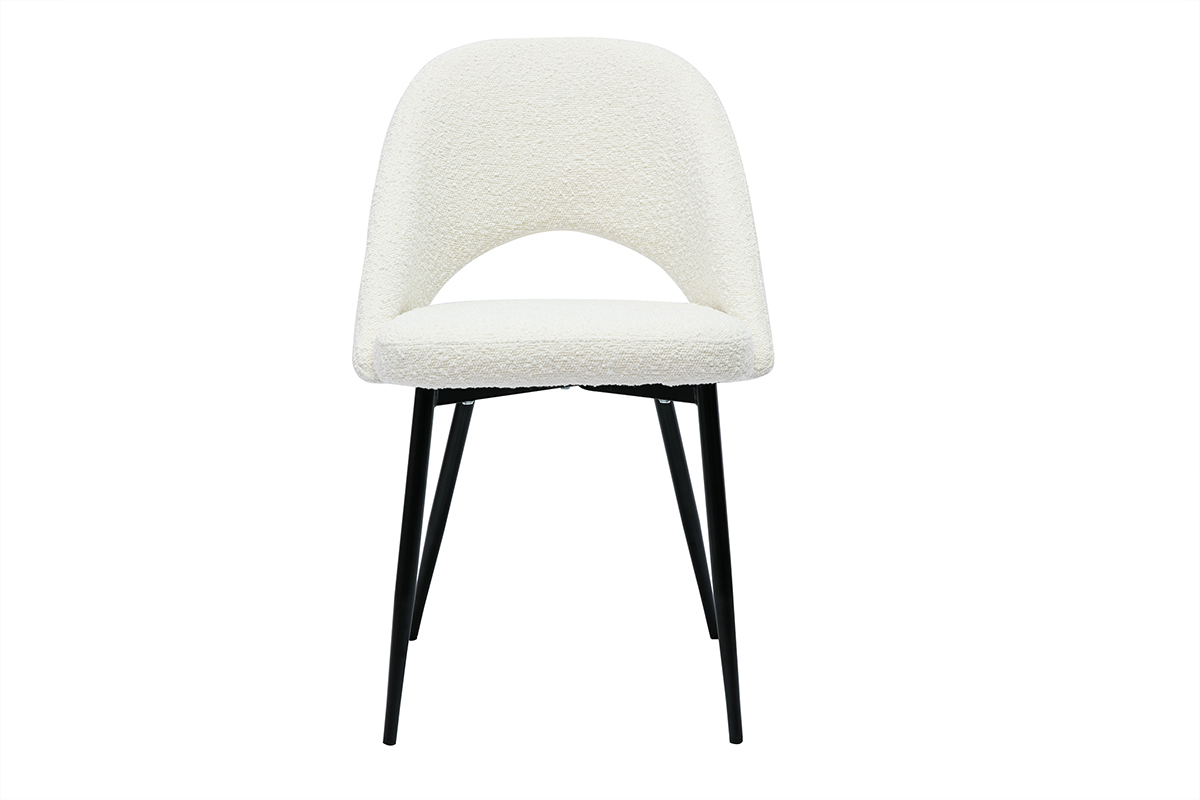 Design-Sthle aus Stoff mit Boucl-Wolleffekt in Wei und schwarzem Metall (2er-Set) COSETTE