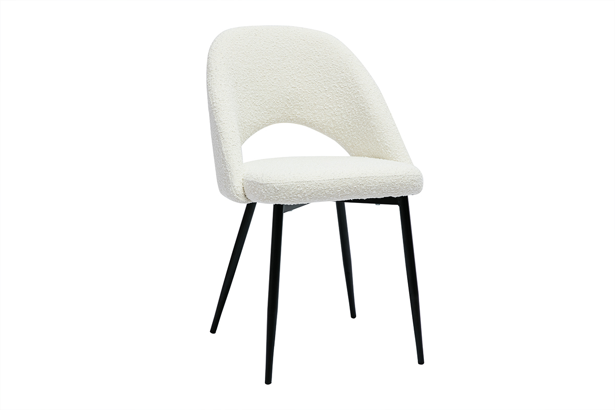 Design-Sthle aus Stoff mit Boucl-Wolleffekt in Wei und schwarzem Metall (2er-Set) COSETTE