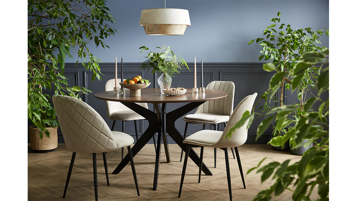 Design-Sthle aus taupefarbenem Samt und Metallbeinen (2er-Set) FUSE