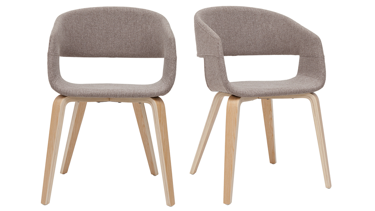Design-Stühle aus taupefarbenem Stoff mit hellen Holzbeinen (2er-Set) SLAM