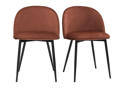 Design-Stühle aus terracottafarbenem Samtstoff und schwarzem Metall (2er-Set) CELESTE