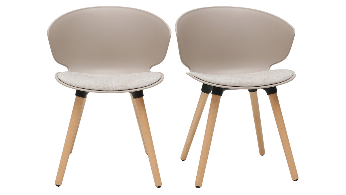 Design-Stühle in Taupe und helles Holz (2er-Set) WING
