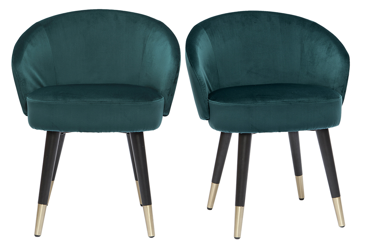 Design-Sthle mit petrolblauem Samt und schwarz-vergoldeten Metallbeinen (2er-Set) BRIZO