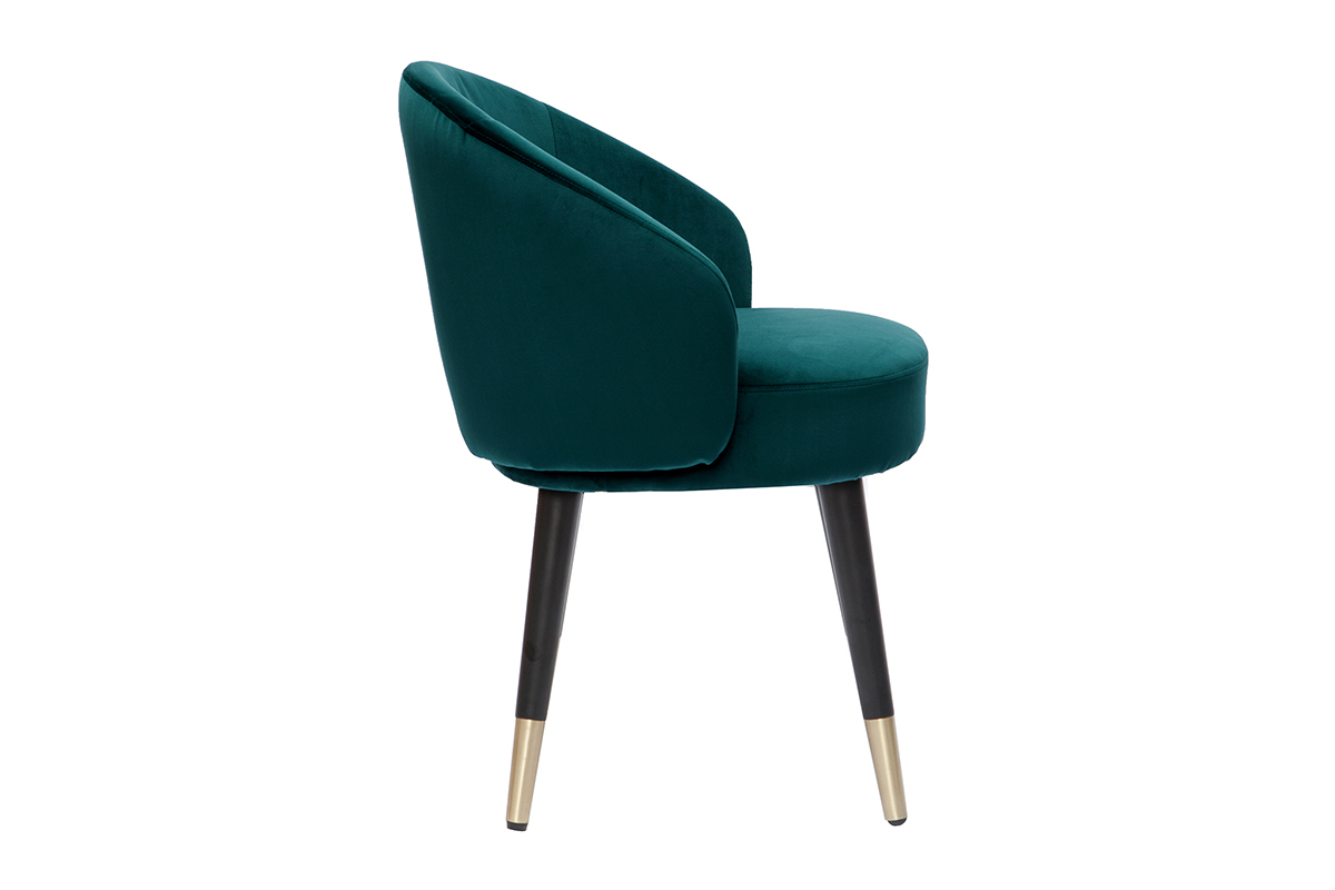Design-Sthle mit petrolblauem Samt und schwarz-vergoldeten Metallbeinen (2er-Set) BRIZO