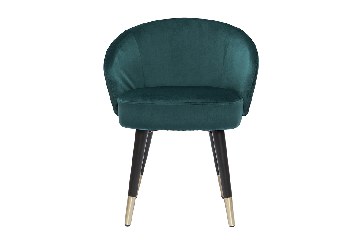 Design-Sthle mit petrolblauem Samt und schwarz-vergoldeten Metallbeinen (2er-Set) BRIZO