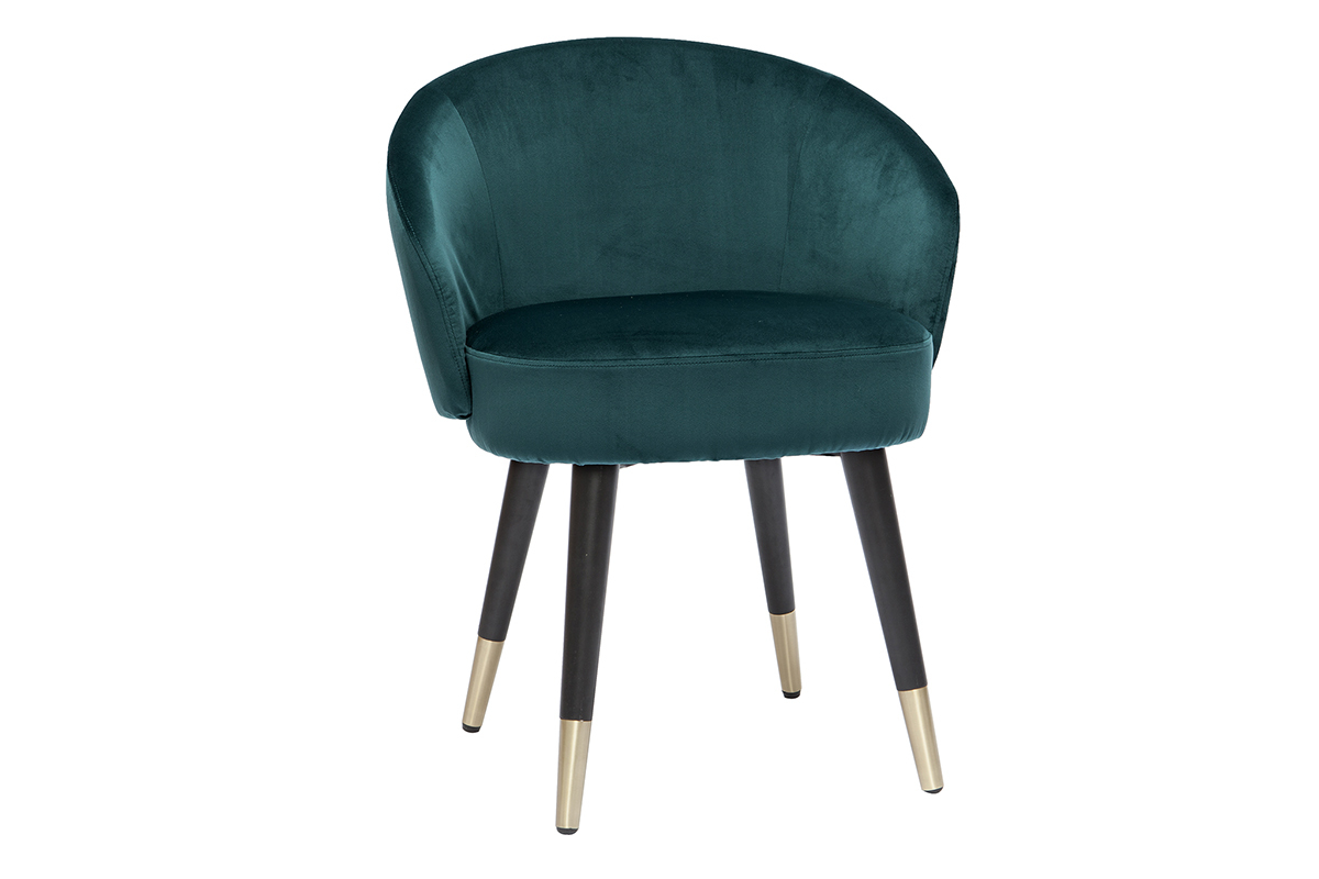 Design-Sthle mit petrolblauem Samt und schwarz-vergoldeten Metallbeinen (2er-Set) BRIZO