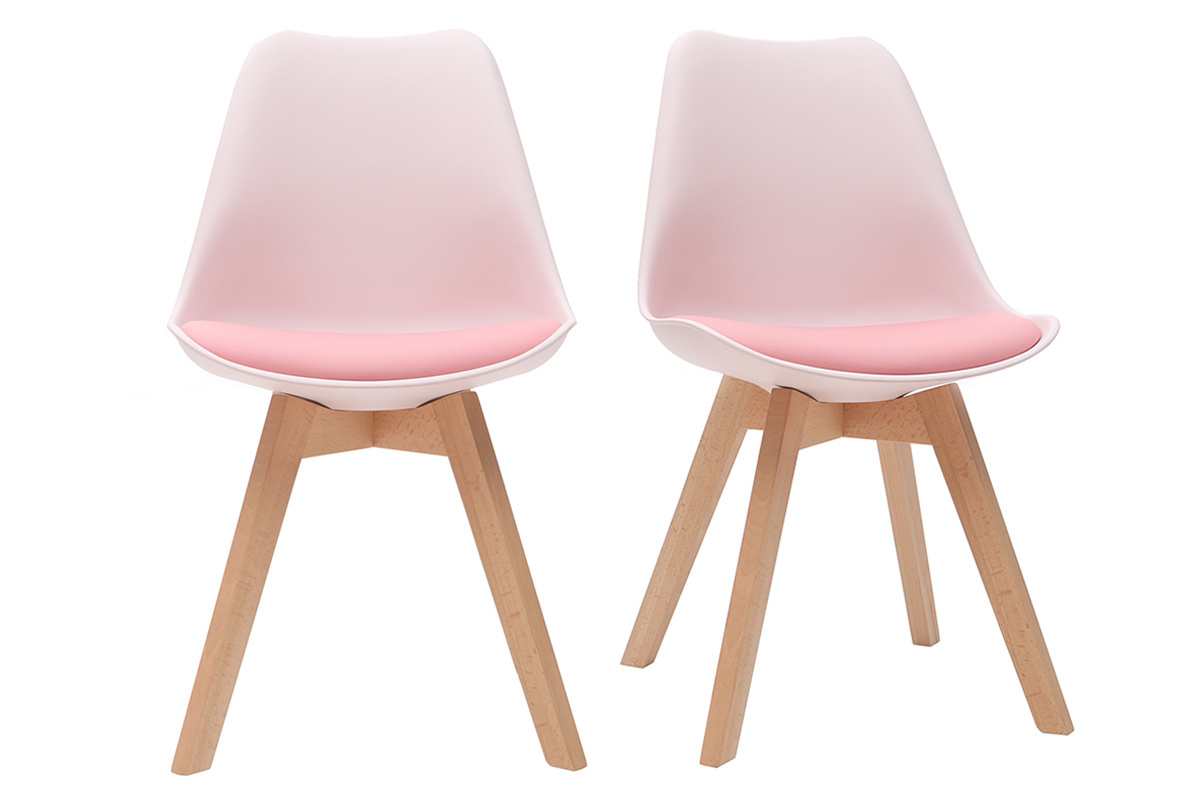 Design-Sthle Rosa mit Holzbeinen (2er-Satz) PAULINE