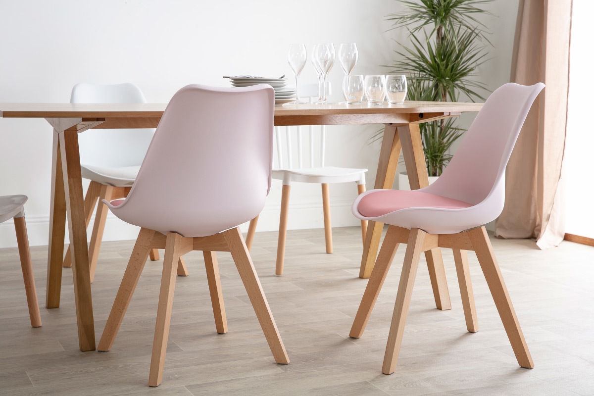 Design-Sthle Rosa mit Holzbeinen (2er-Satz) PAULINE
