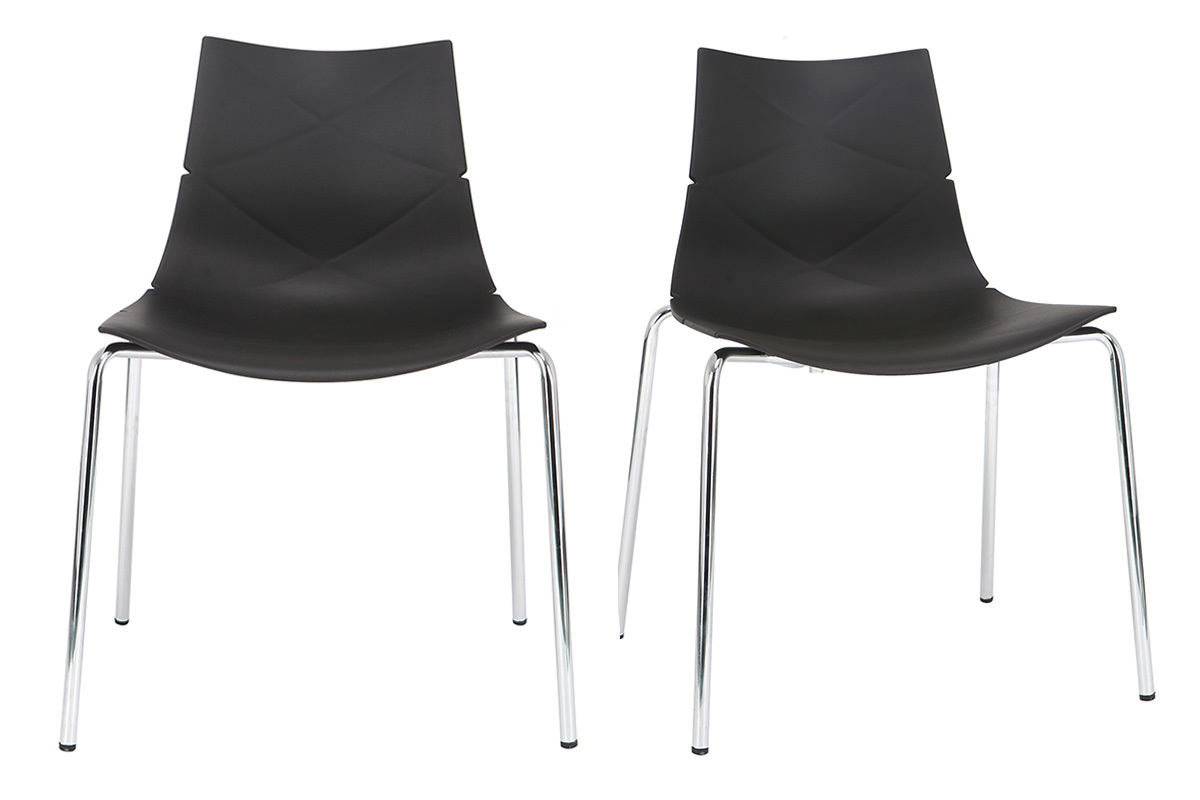 Design-Sthle Schwarz stapelbar mit grafischem Motiv und Metallbeinen ? 2er-Set GUSTO