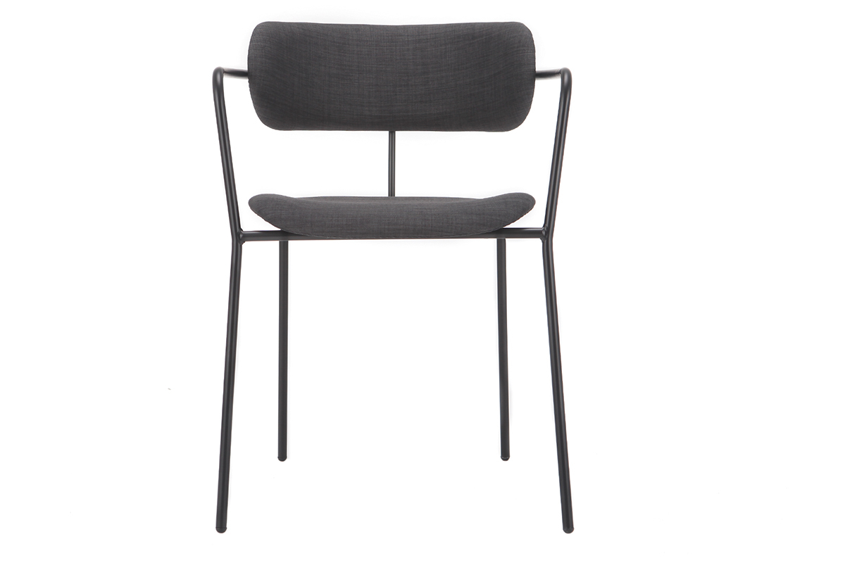 Design-St�hle stapelbar aus schwarzem Metall und dunkelgrauem Stoff (2er-Satz) ANGEL