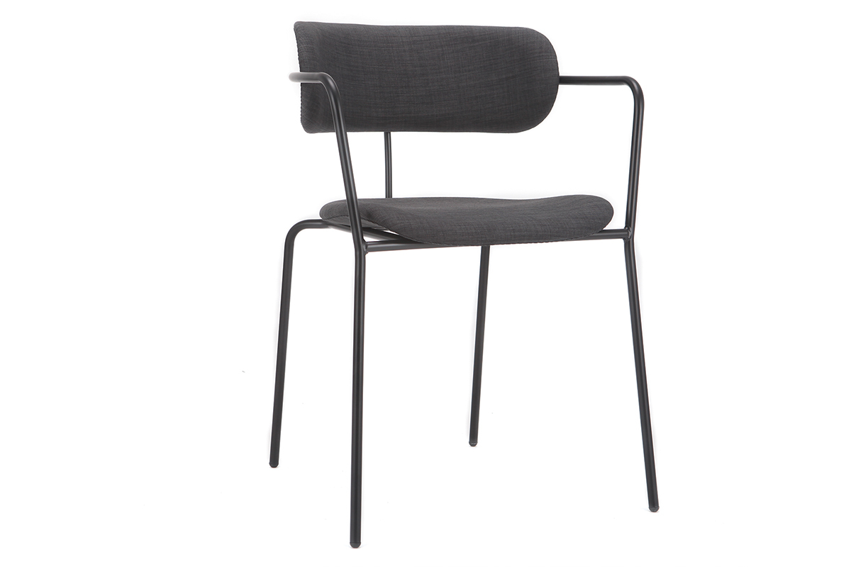 Design-St�hle stapelbar aus schwarzem Metall und dunkelgrauem Stoff (2er-Satz) ANGEL