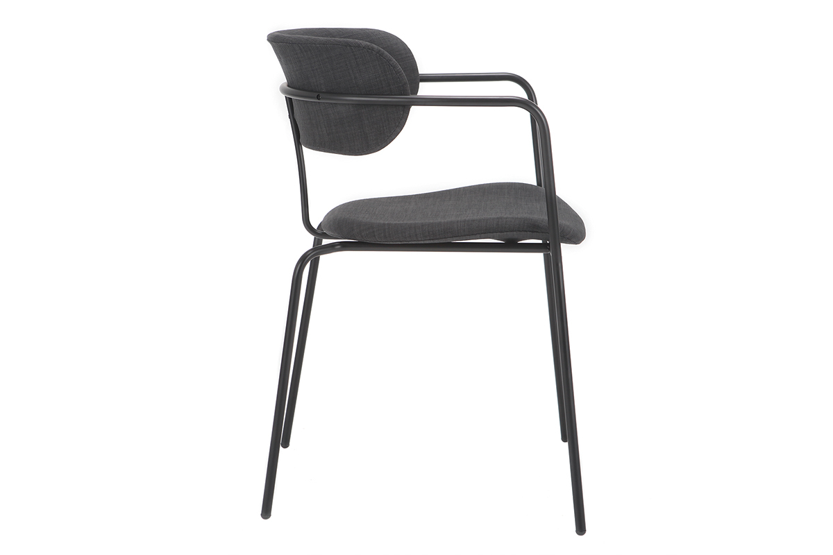 Design-St�hle stapelbar aus schwarzem Metall und dunkelgrauem Stoff (2er-Satz) ANGEL