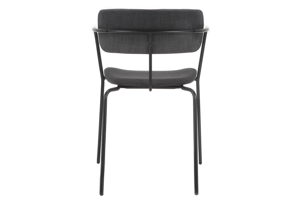 Design-St�hle stapelbar aus schwarzem Metall und dunkelgrauem Stoff (2er-Satz) ANGEL
