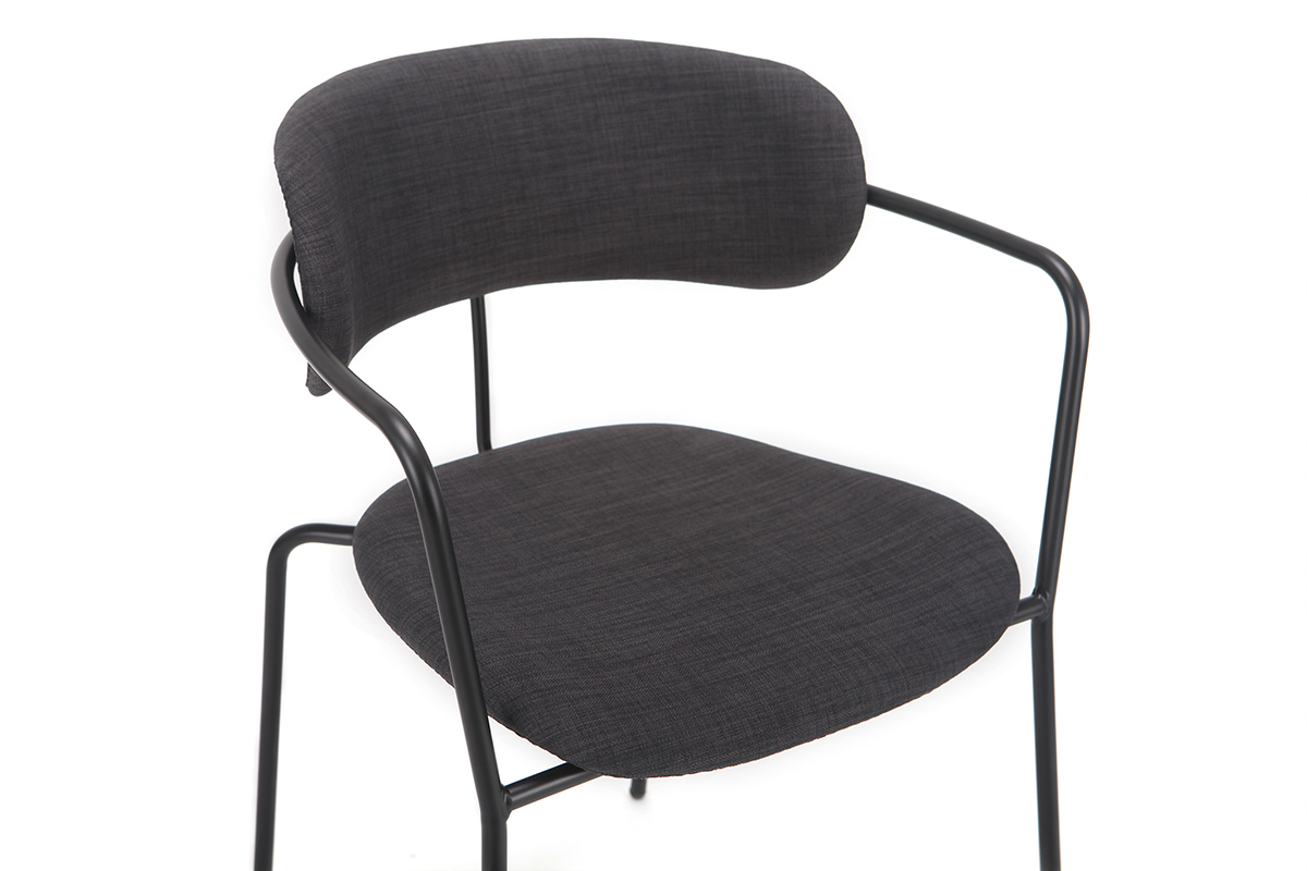 Design-St�hle stapelbar aus schwarzem Metall und dunkelgrauem Stoff (2er-Satz) ANGEL