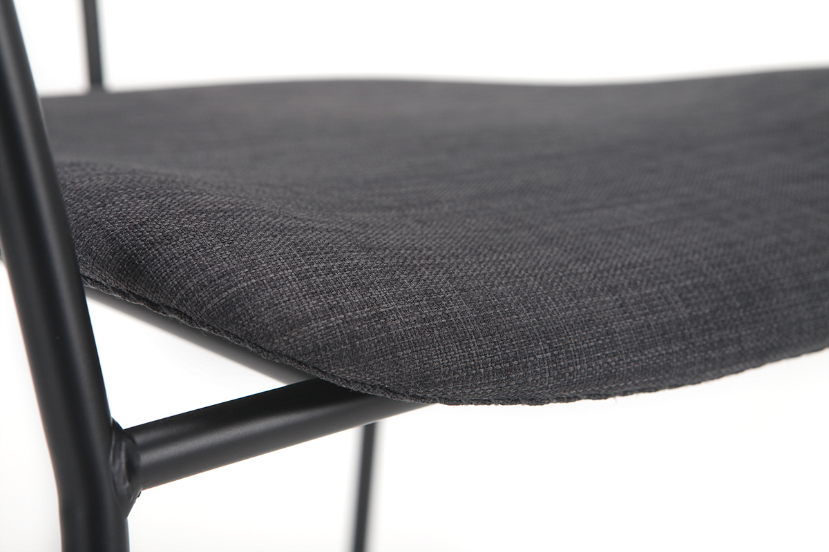 Design-St�hle stapelbar aus schwarzem Metall und dunkelgrauem Stoff (2er-Satz) ANGEL