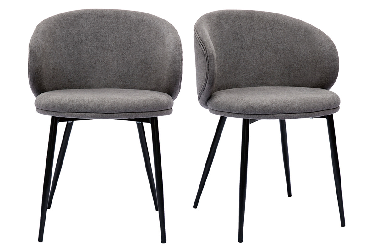 Design-Sthle Stoff mit Samteffekt in Grau und schwarze Metallfe (2er-Set) ROSALIE
