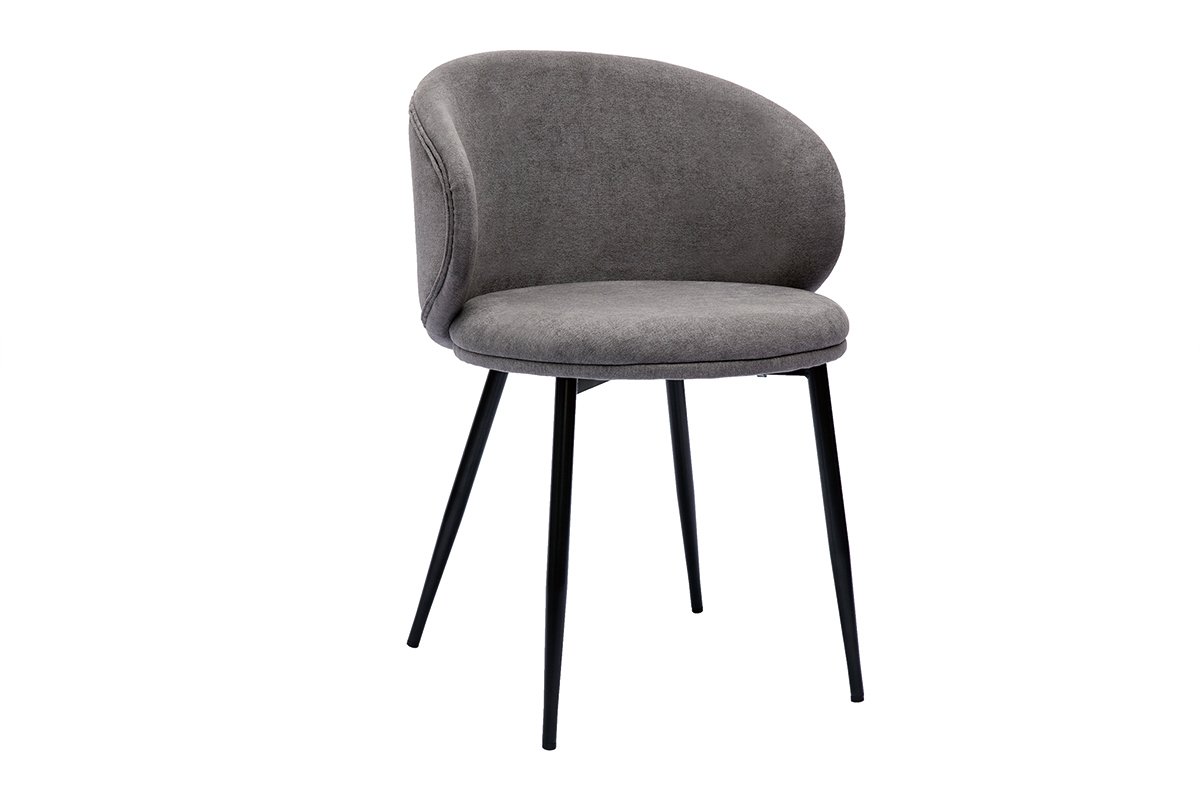 Design-Sthle Stoff mit Samteffekt in Grau und schwarze Metallfe (2er-Set) ROSALIE