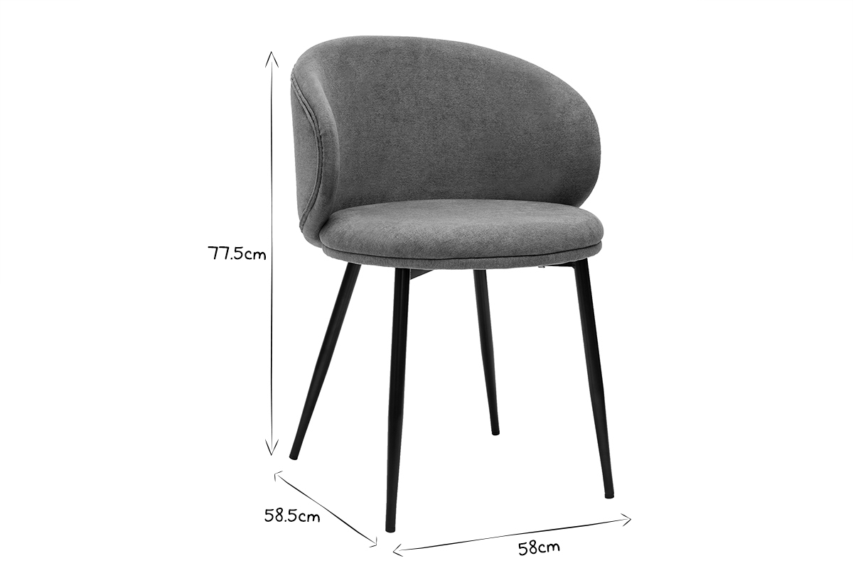 Design-Sthle Stoff mit Samteffekt in Grau und schwarze Metallfe (2er-Set) ROSALIE
