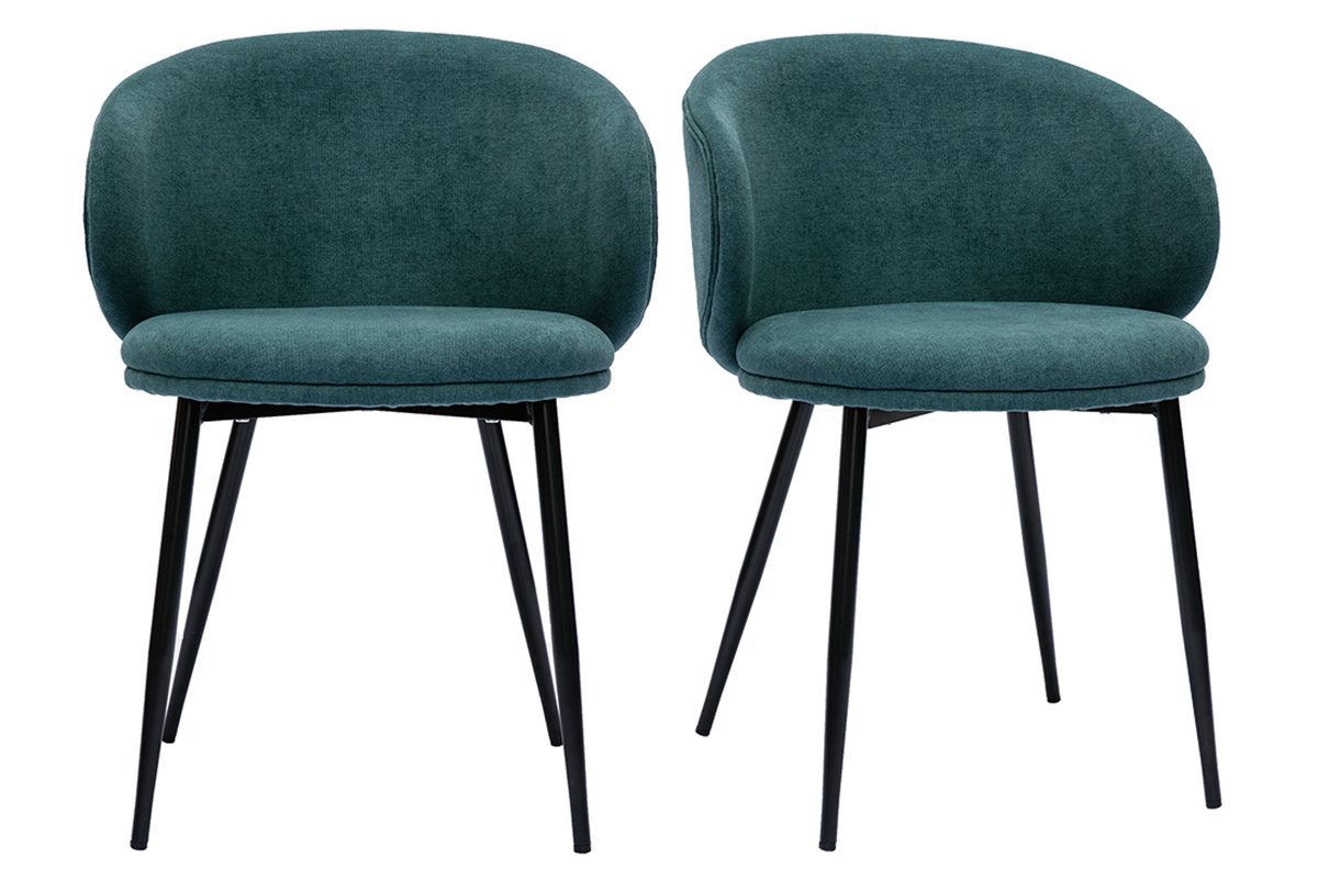 Design-Sthle Stoff mit Samteffekt in Petrolblau und schwarze Metallfe (2er-Set) ROSALIE