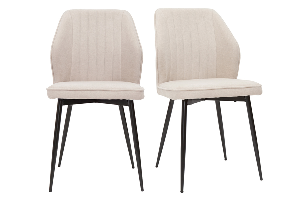 Design-Sthle Stoff mit strukturiertem Samteffekt in Beige und schwarze Metallfe (2er-Set) FANETTE