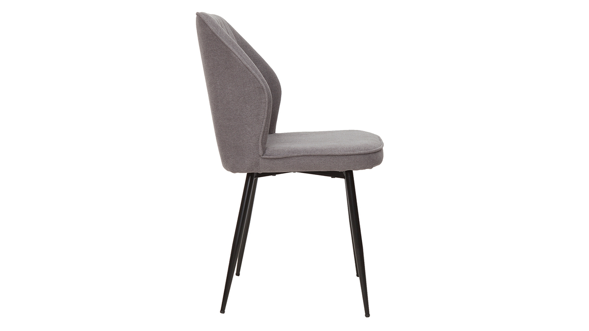 Design-Stühle Stoff mit strukturiertem Samteffekt in Grau und schwarze Metallfüße (2er-Set) FANETTE