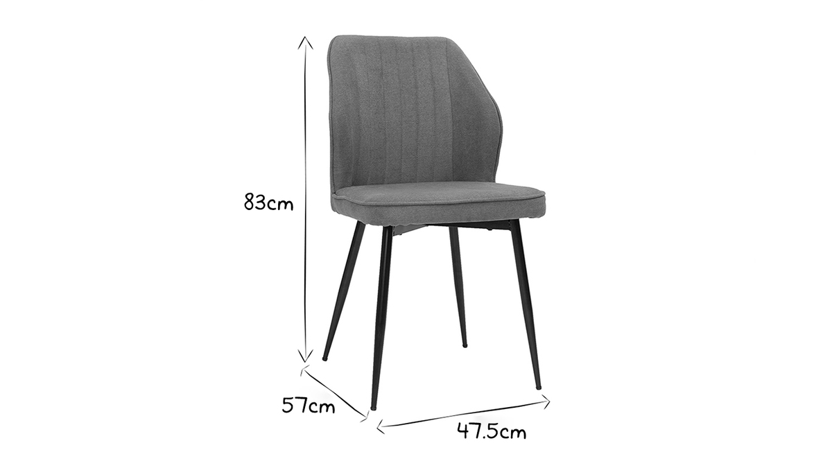 Design-Stühle Stoff mit strukturiertem Samteffekt in Grau und schwarze Metallfüße (2er-Set) FANETTE