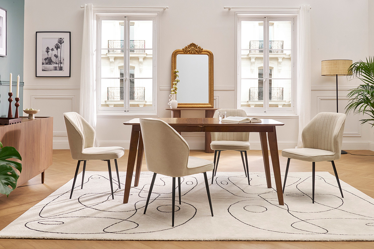 Design-Sthle Stoff mit strukturiertem Samteffekt in Grau und schwarze Metallfe (2er-Set) FANETTE