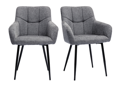 Design-Stühle Stoff mit strukturiertem Samteffekt in Grau und schwarze Metallfüße (2er-Set) MONTERO