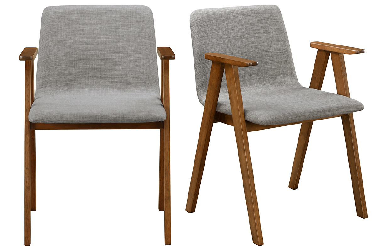 Design-Sthle Vintage-Look Nussbaum und grauer Stoff 2er-Set DANA