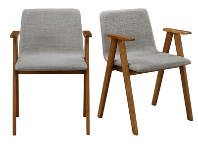 Design-St&uuml;hle Vintage-Look Nussbaum und grauer Stoff 2er-Set DANA