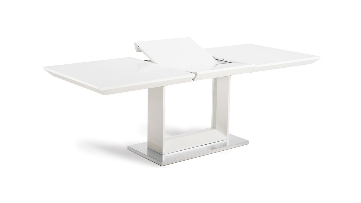 Design Tisch ausziehbar wei glnzend 160-220 cm Fe gebrstetes Aluminium ELENI