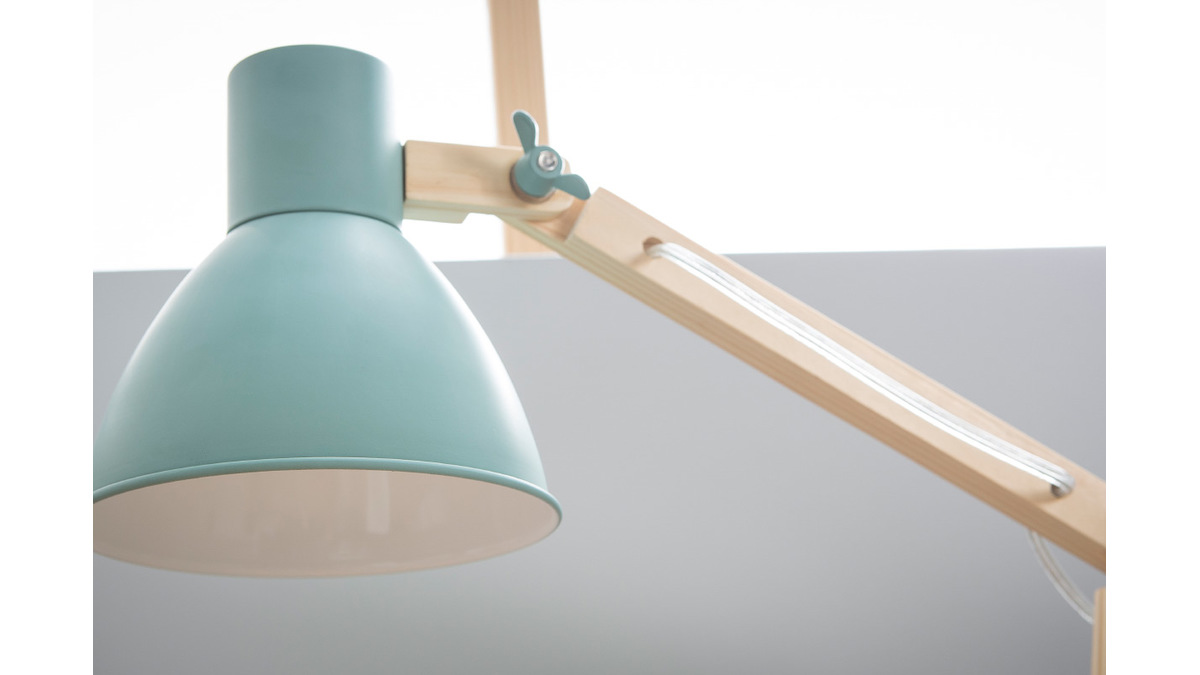Design-Tischlampe Holz und Metall Hellblau PIX