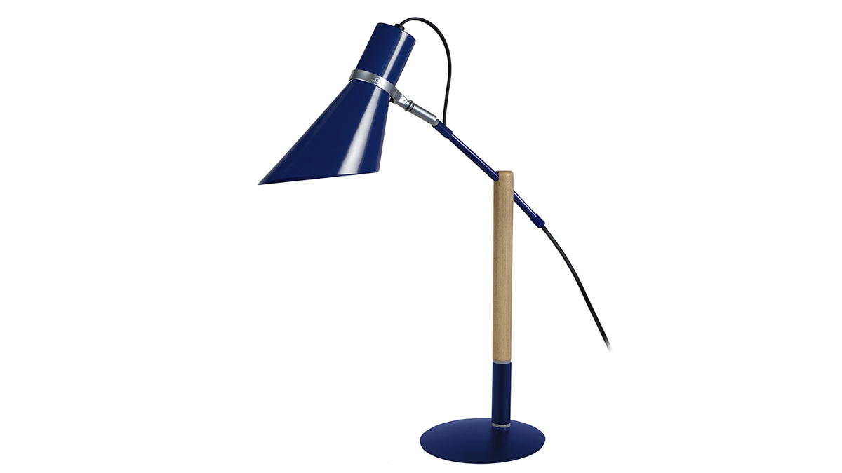 Design-Tischlampe Holz und Stahl Blau SOUND