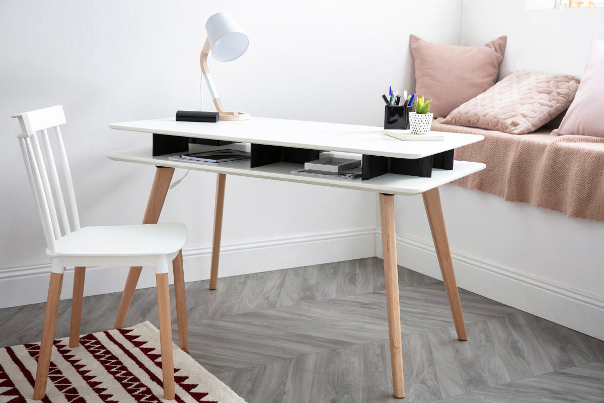 Design-Tischlampe Zirkelfu Holz Wei TRIPOD
