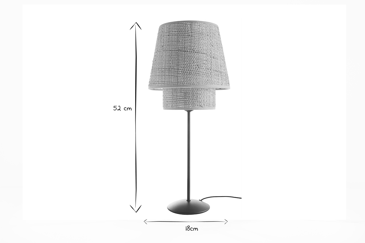 Design-Tischleuchte aus Bast und schwarzem Metall H52 cm JUME