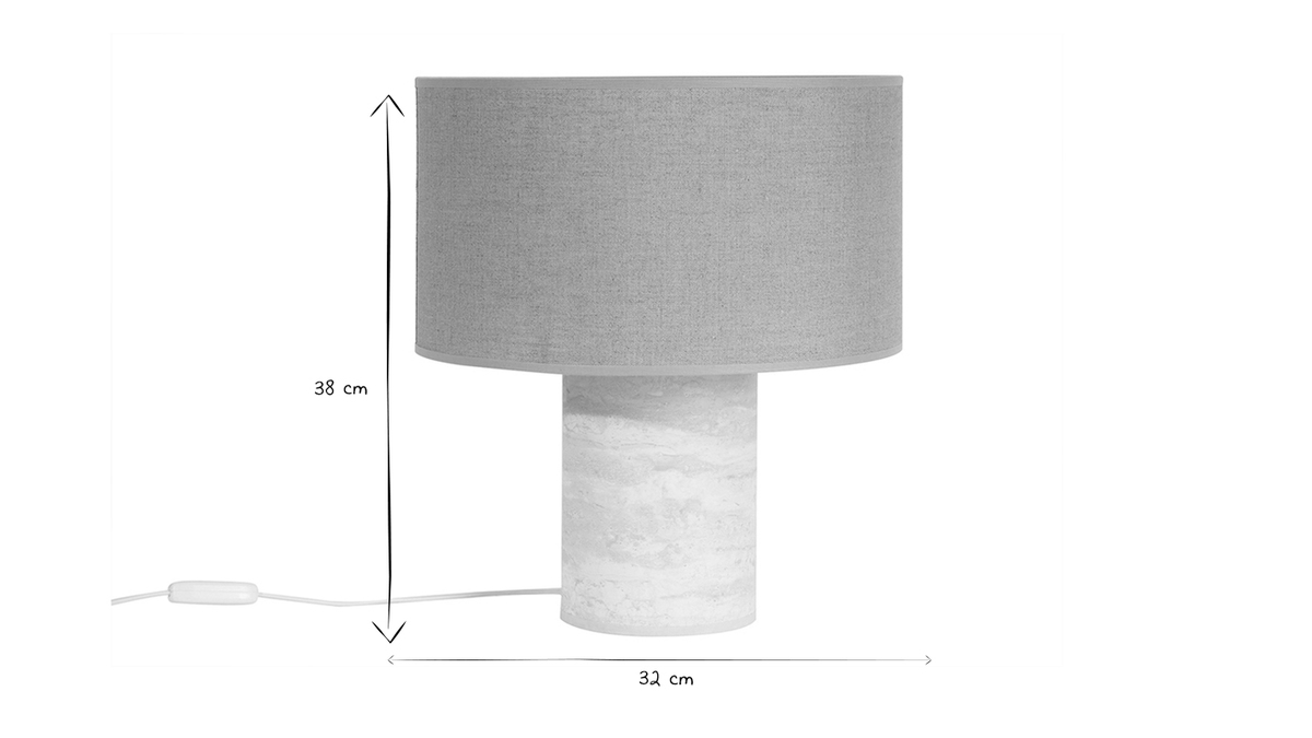 Design-Tischleuchte mit Travertin-Effekt und Leinenschirm H37 cm SEMA