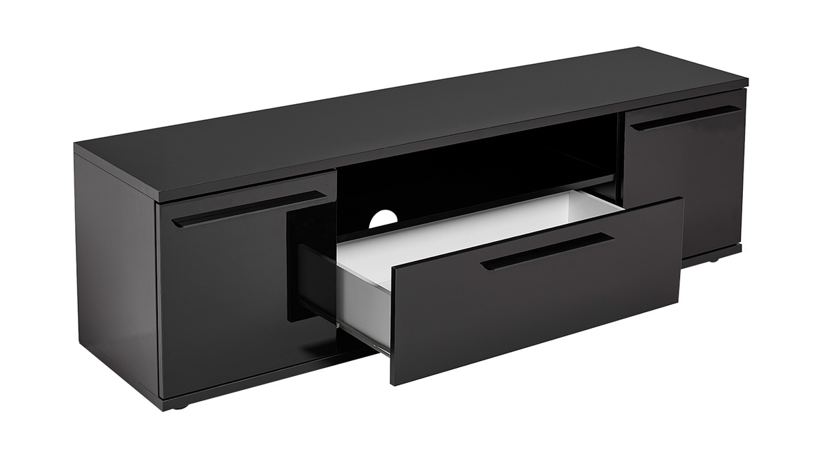 Design-TV-Lowboard in schwarzem Hochglanzlack mit Schrankfchern PACO