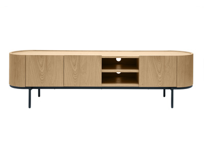 Design-TV-Möbel aus hellem Holz und schwarzem Metall mit Stauraum B180 cm SKYE