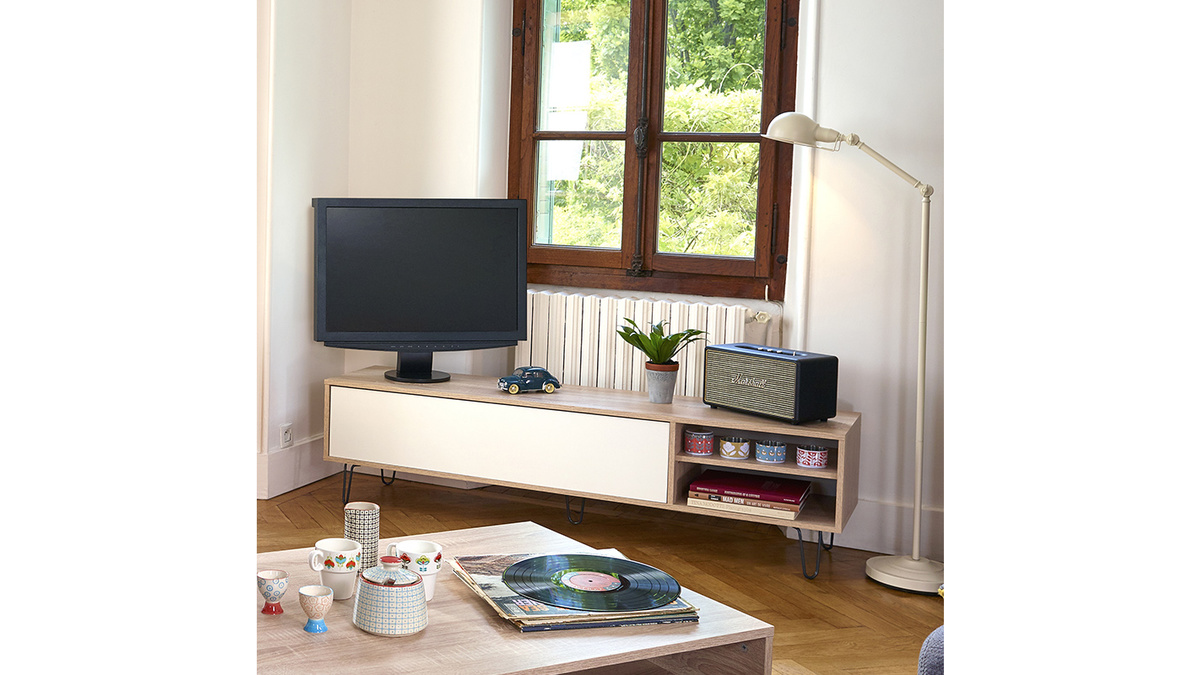 Design-TV-Mbel Holz und Wei LUMY