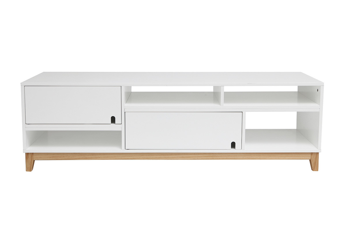 Design-TV-Mbel lackiert Wei matt und Holz SKAL
