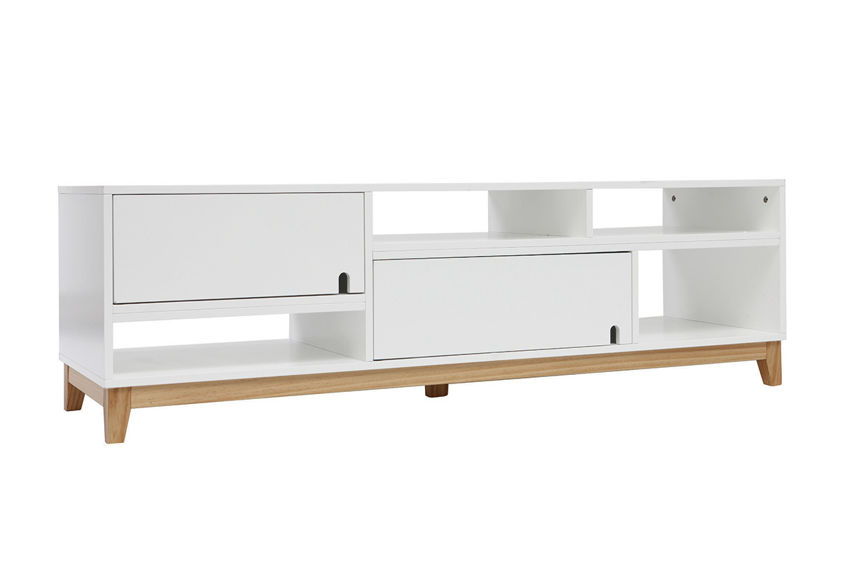 Design-TV-Mbel lackiert Wei matt und Holz SKAL