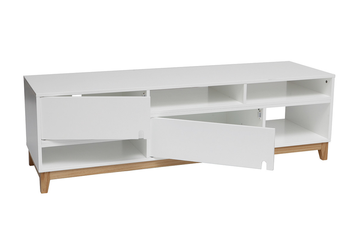 Design-TV-Mbel lackiert Wei matt und Holz SKAL