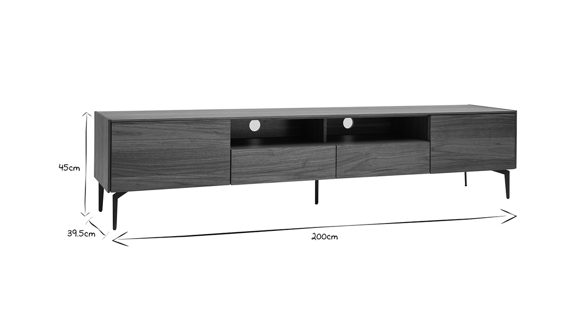 Design-TV-Möbel mit Walnussfurnier L200 cm BLISS