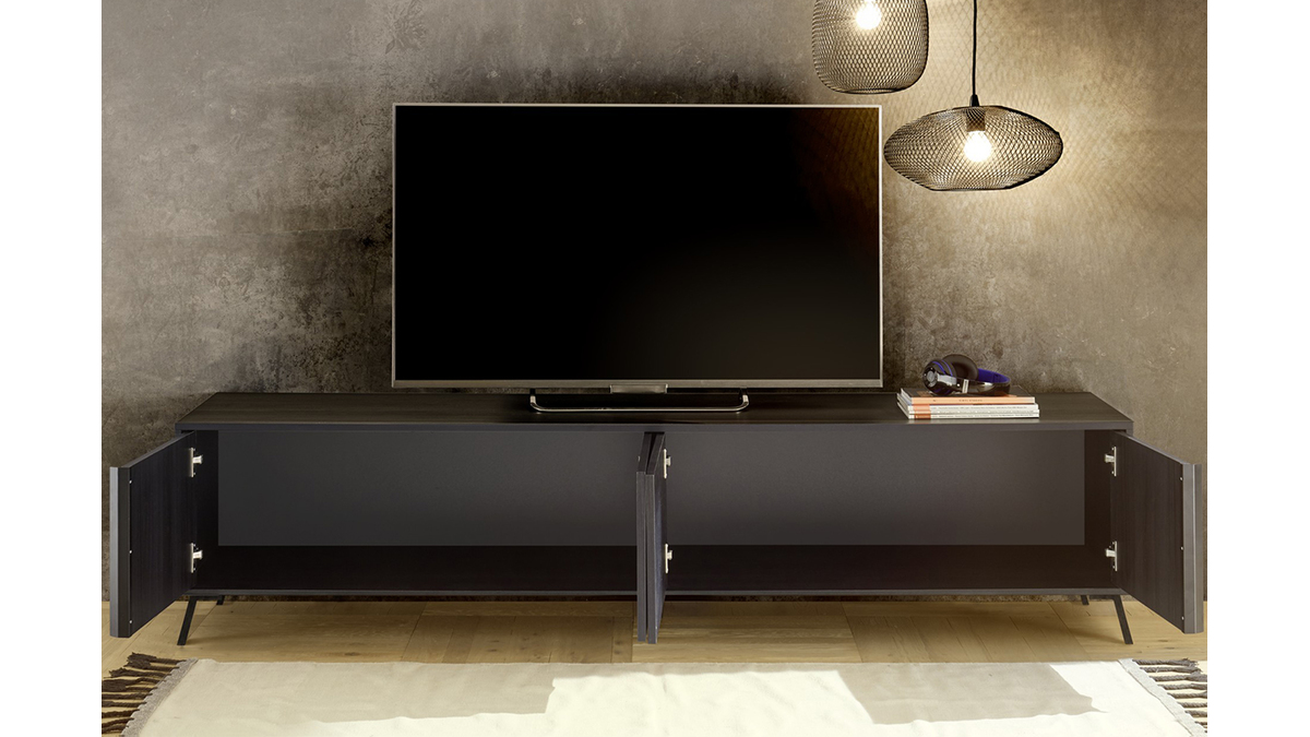 Design TV-Mbel schwarz mit Holzoptik L205 cm NEMA