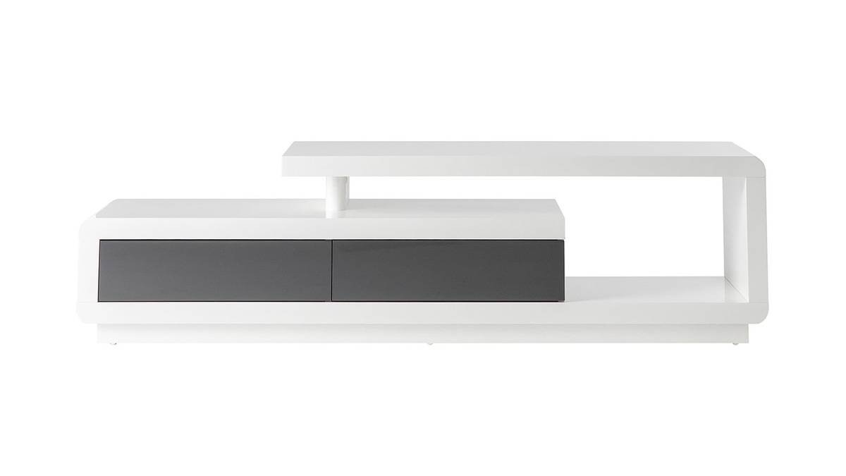 Design-TV-Möbel weiß lackiert mit grauen Schubladen ETANA
