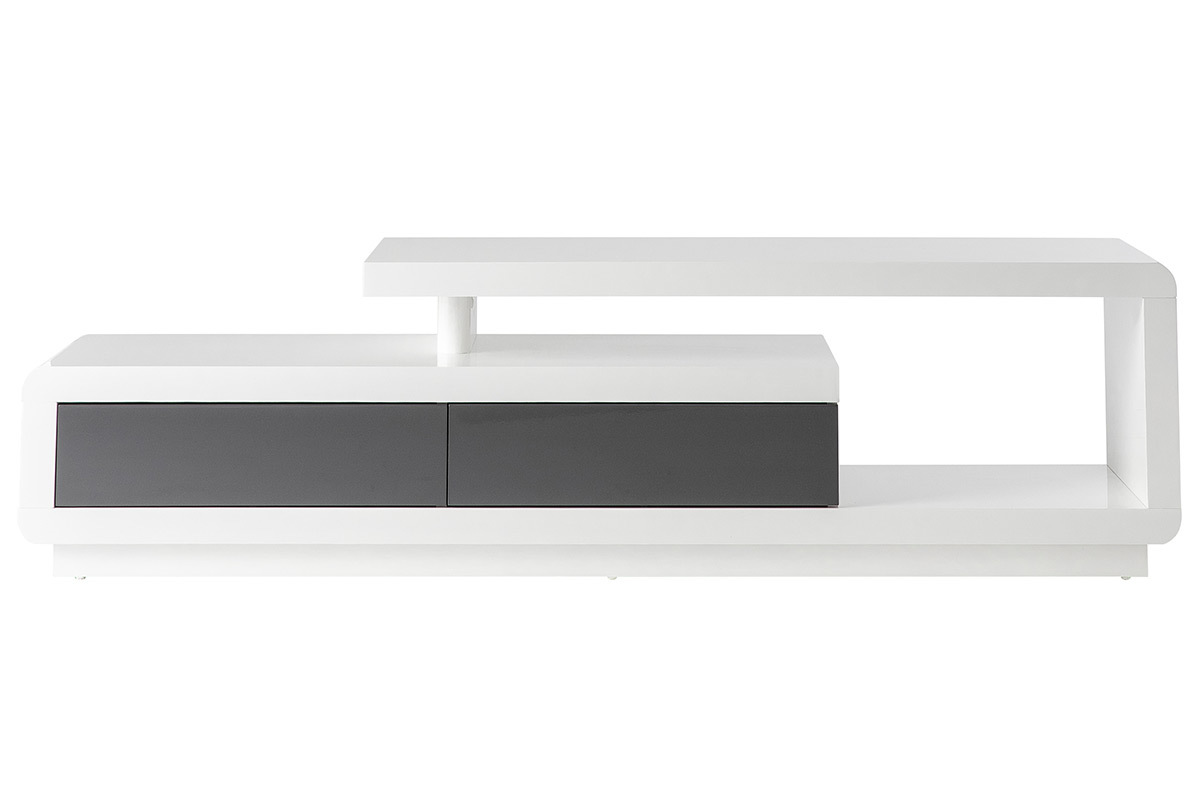 Design-TV-Mbel wei lackiert mit grauen Schubladen ETANA
