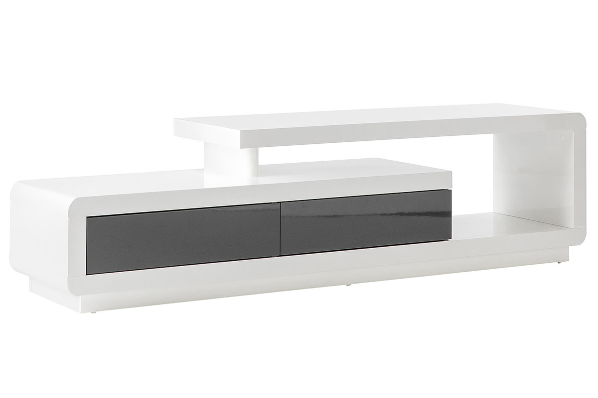Design-TV-Mbel wei lackiert mit grauen Schubladen ETANA