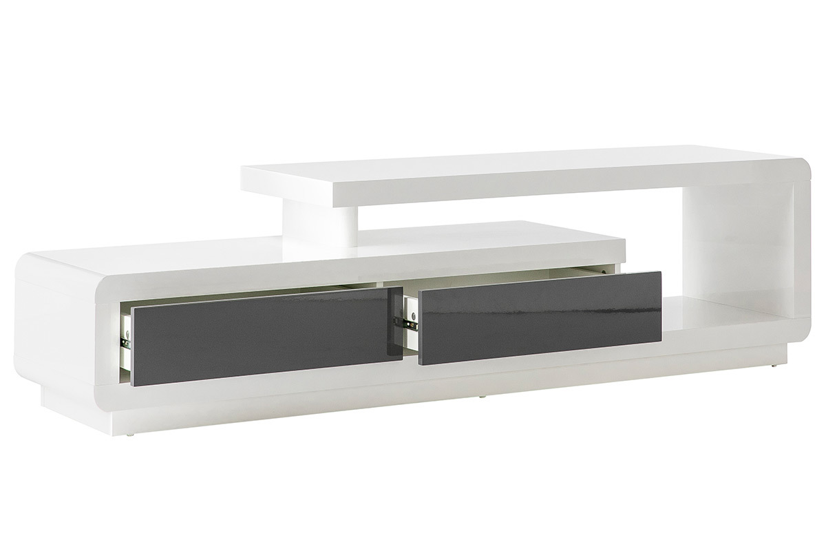 Design-TV-Mbel wei lackiert mit grauen Schubladen ETANA