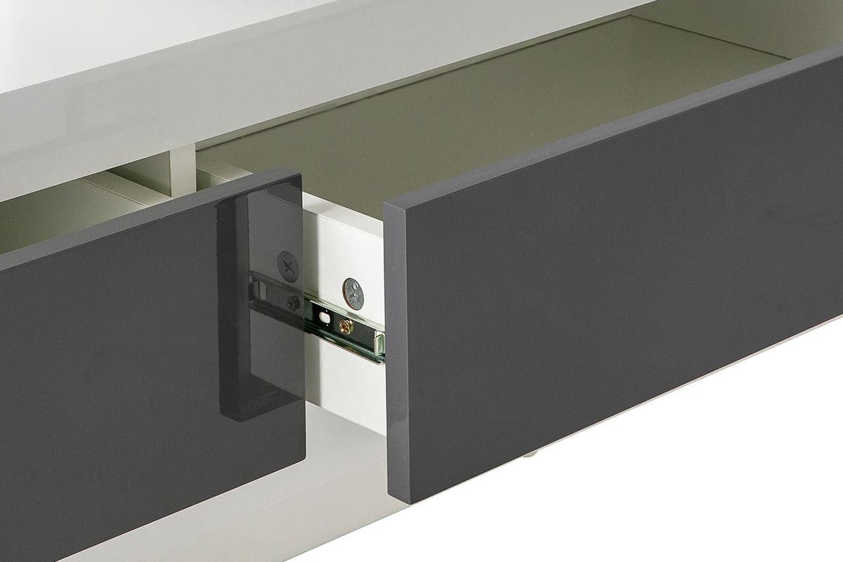 Design-TV-Mbel wei lackiert mit grauen Schubladen ETANA