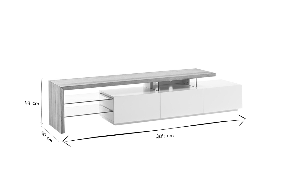 Design-TV-Mbel wei lackiert Tischplatte Eiche 204cm MEDIA